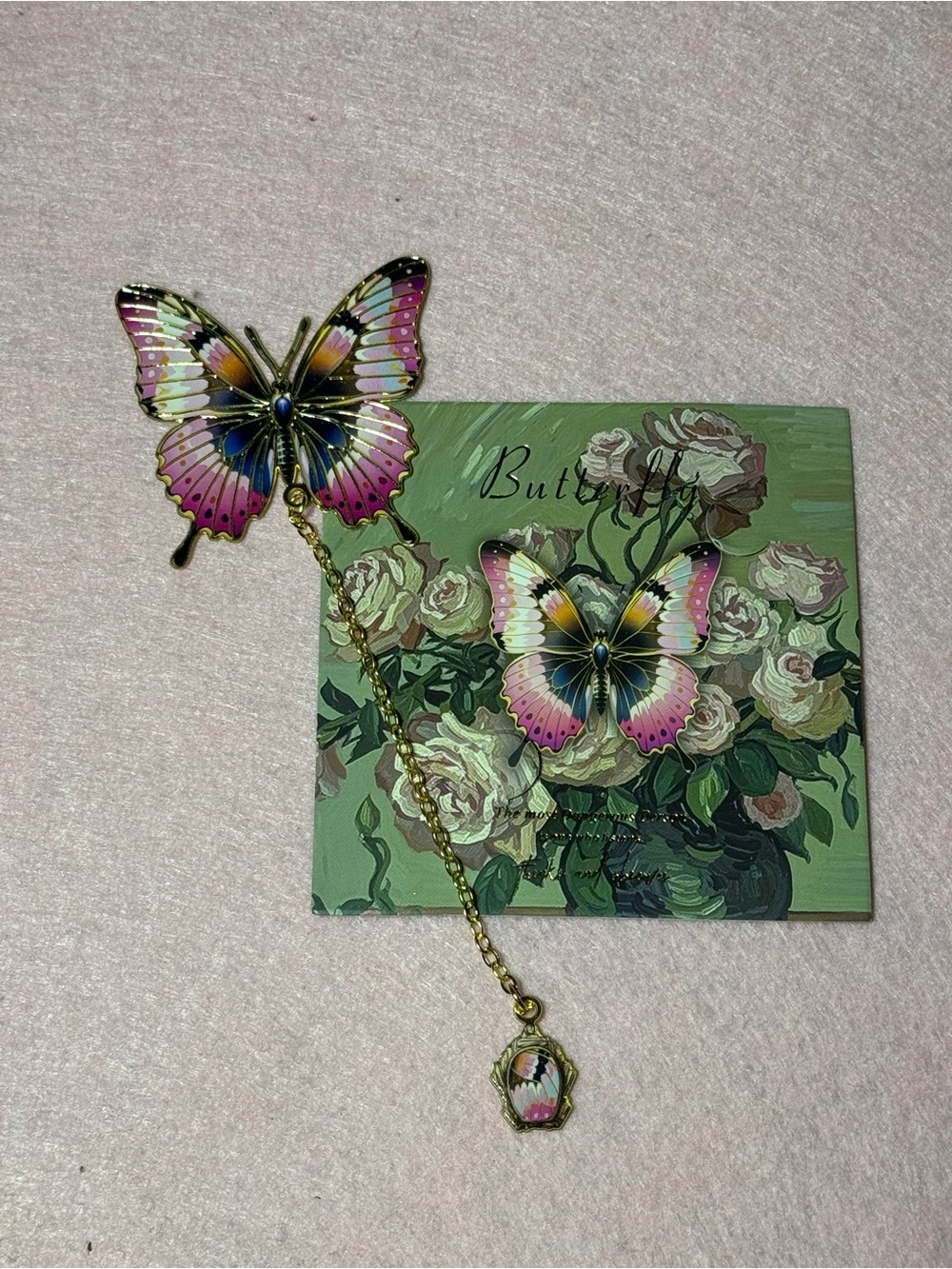 Butterfly Pink Bookmark Multicolor Enamel